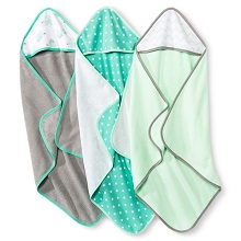 Circo Newborn Baby Infant Hooded Bath Towels, Set of 3, Green Gray Colors.