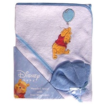 Disney Winnie the Pooh Infant Baby Boy Blue Hooded Towel and Washcloth