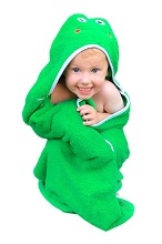 Frog Face Hooded Kids Cotton Thick Bath Towel, Green.