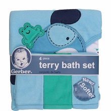Gerber Newborn Baby Boy 4 Piece Hooded Towel and Washcloth Set, Dog Design.