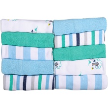 Gerber Newborn Boy Assorted Terry Printed 10-Pack Washcloth Set - Blue, Green