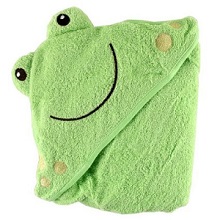 Luvable Friends Animal Frog Face Hooded Towel for Newborn to Toddler