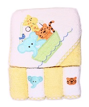 Spasilk 100% Cotton Hooded Terry Baby Bath Towel with 4 Washcloths Ark Yellow