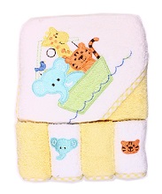 Spasilk 100% Cotton Hooded Terry Bath Towel with 4 Washcloths Ark Yellow, Nautical Boat Design.