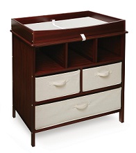 Badger Basket Company Estate Modern Baby Changing Table with 3 baskets and 3 open storage cubbies in Cherry Finish
