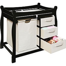 Black Diaper Changing Table with Hamper and 3 Baskets