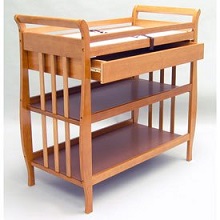 Flat Slat Sleigh Changer with Drawer, Oak Finish