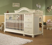 Sorelle Cape Cod Baby Crib and Changer Combo with Toddler Rail, French White.