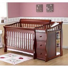 Sorelle Tuscany 4-in-1 Convertible Fixed-Side Crib and Changing Table Combo, Cherry.
