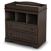 South Shore Savannah Collection Changing Table Espresso Finish with 2 drawers and 3 open storage cubes.